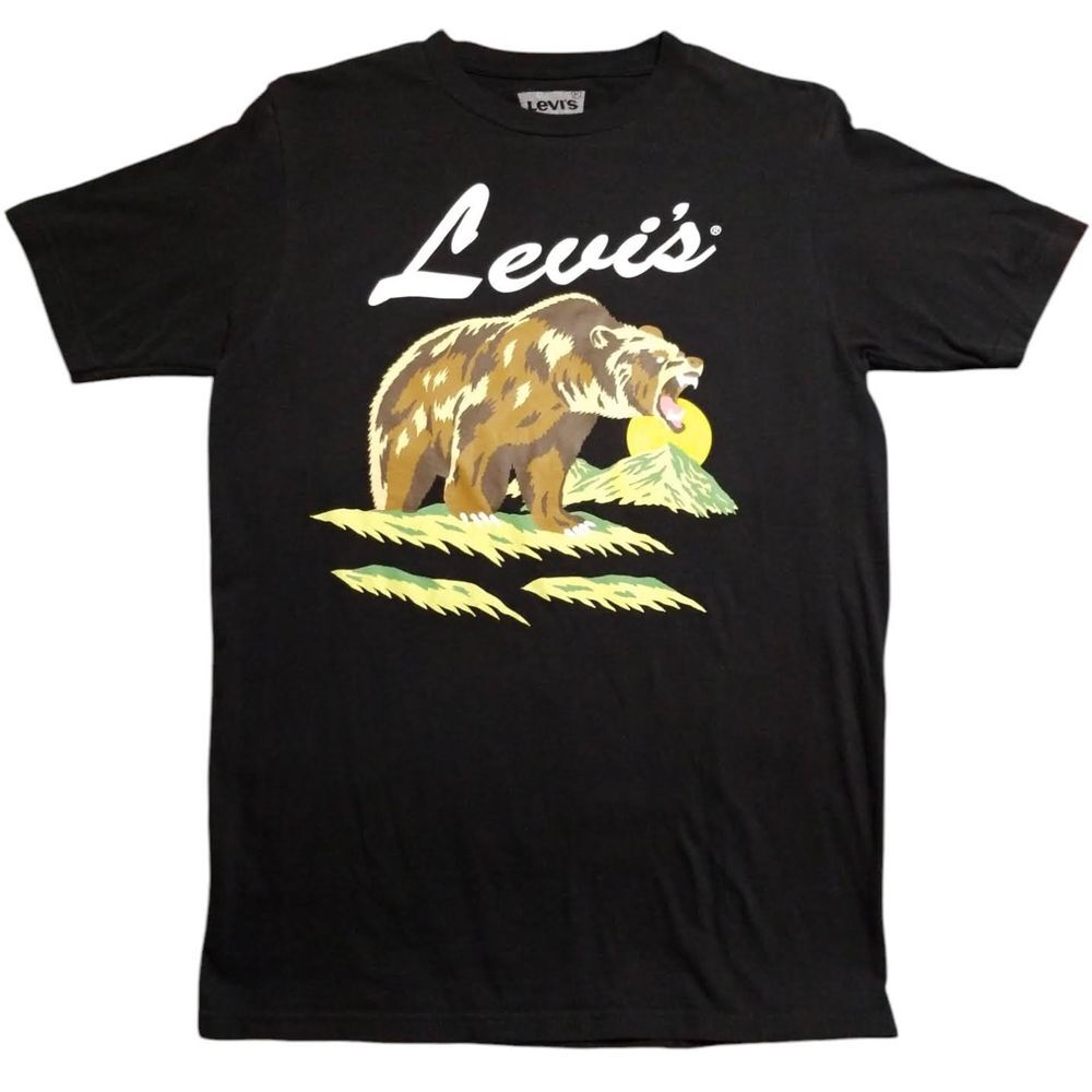 Levi's Black Graphic T-Shirt with Bear Design Cotton Casual Short Sleeve Size S